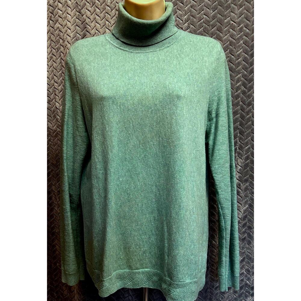 Talbots Womens Soft Knit Turtleneck with Cable knit hem in Aqua  Size S Classic